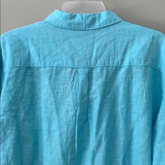Artistry in Motion slim fit linen buttons down shirt size L teal blue - Picture 7 of 12